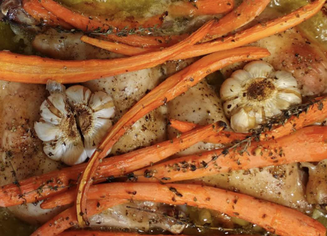 Olive Oil-Roasted Chicken with Caramelized Carrots